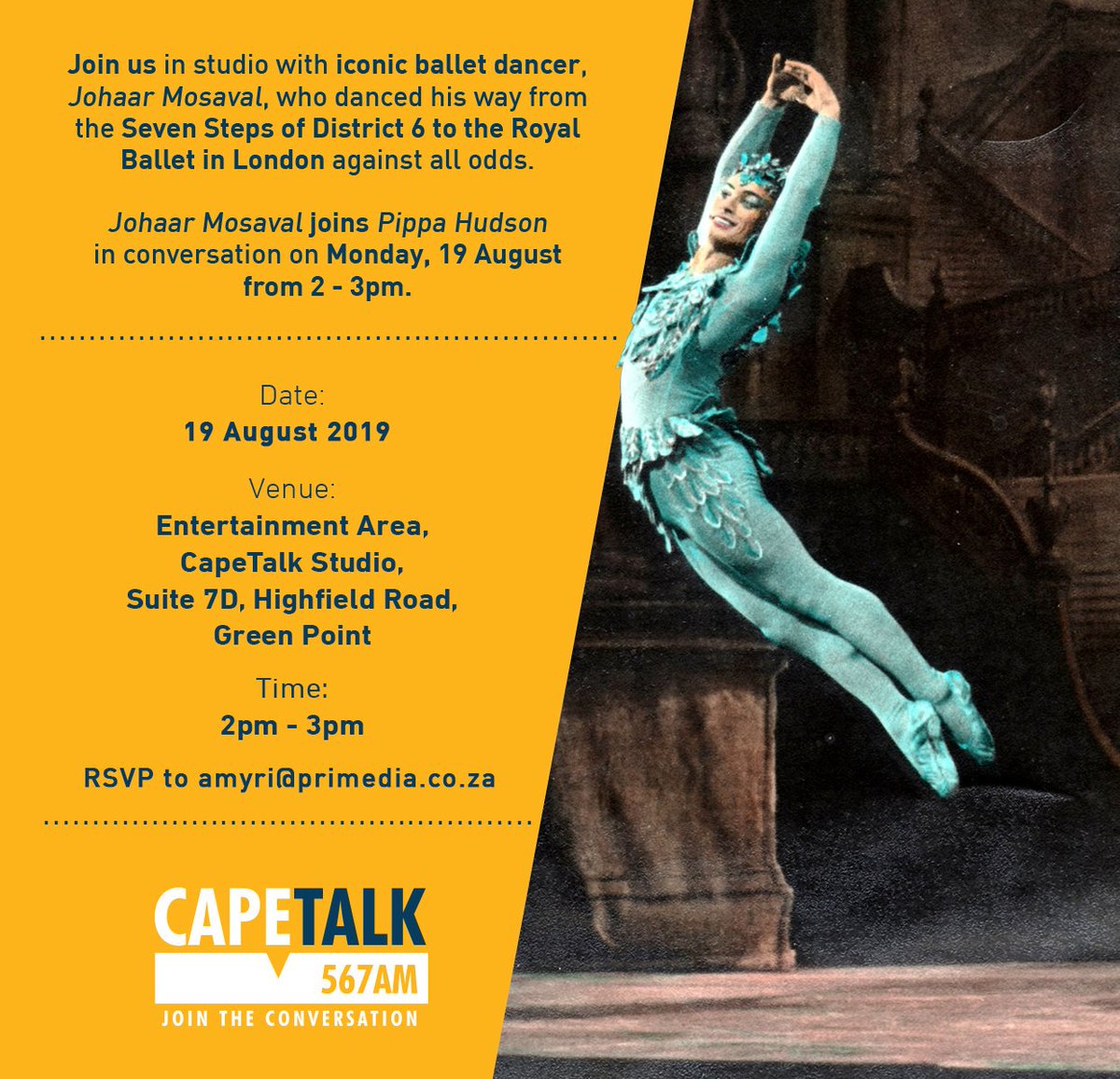 [SAVE THE DATE] He is an iconic #ballet dancer dancer & next week Monday (19 Aug) legend #JohaarMosaval will join @pjchudson for an hour conversation on his dance journey & life. Please share this invitation with any aspiring dancers & RSVP as per below.