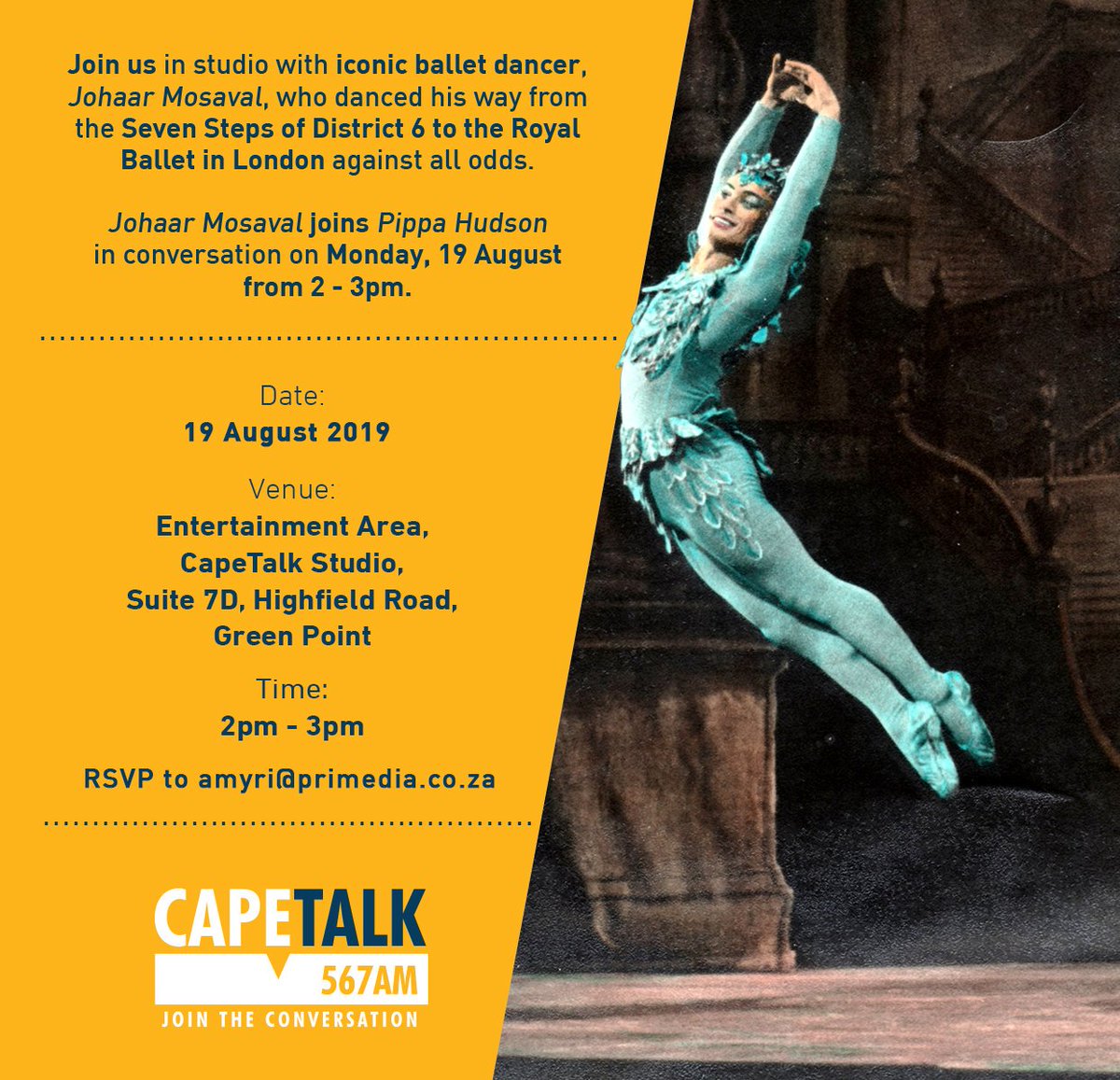 [SAVE THE DATE] He is an iconic #ballet dancer dancer &amp; next week Monday (19 Aug) legend #JohaarMosaval will join <a href="/pjchudson/">Pippa Hudson</a> for an hour conversation on his dance journey &amp; life. Please share this invitation with any aspiring dancers &amp; RSVP as per below.