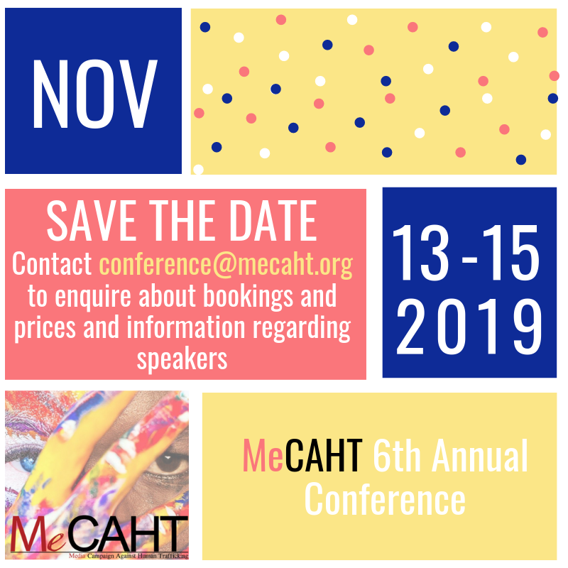 MeCAHT_SA's tweet photo. If you have any questions regarding the conference, please send us an email to: conference@mecaht.org
#MeCAHT #letsendtraffickingtogether https://t.co/UQk61RFPKx https://t.co/HBMlOa1bZG