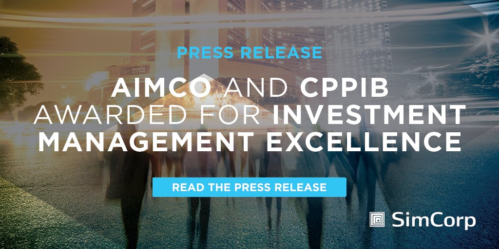 SimCorp's tweet photo. AIMCo and CPPIB awarded for investment management excellence at NAUS. A big congratulations from SimCorp! Learn more here, https://t.co/NYGtt0qSF1 https://t.co/9gA17bPQ5N