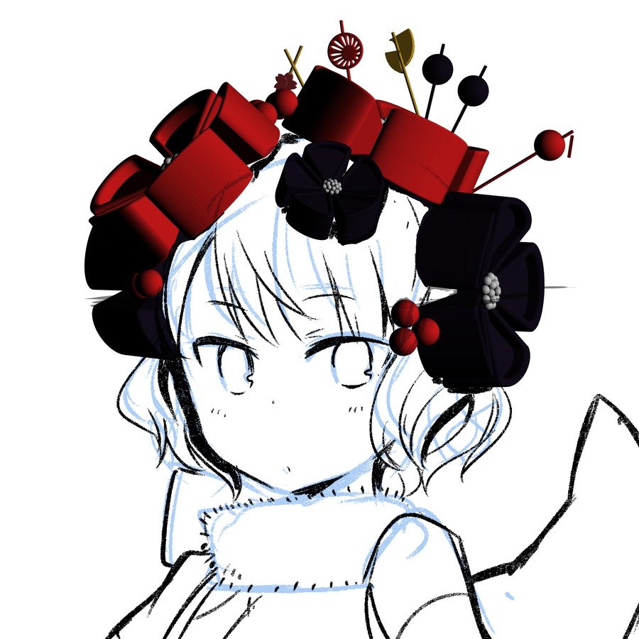 【宣伝】蓮根庵(@renkonan)さんの「アビーと北斎」シリーズ作画用に「北斎の髪飾り」と「北斎の部屋」の3D素材を制作させていただきましたー! 