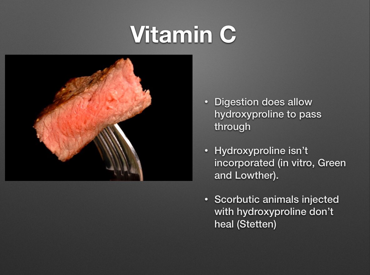 Meat probably doesn't spare collagen, which doesn't get reused when digested the way carnitine does. Nonetheless, between the vitamin C content and the carnitine, the antiscorbutic properties of meat may be explained. 8/