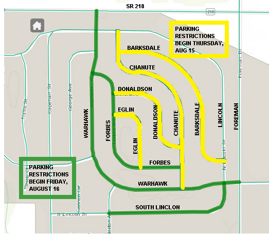 MiamiCountyInd's tweet photo. Construction at the Estates at Eagles Point. Parking Restrictions on Warhawk, Forbes and South Lincoln will start August 16th. Residents must remove their cars from the roadway between 7am-7pm. Vehicles left on the roadway will be removed. Please review the NO PARKING" notice. https://t.co/dk8xLOk2fc