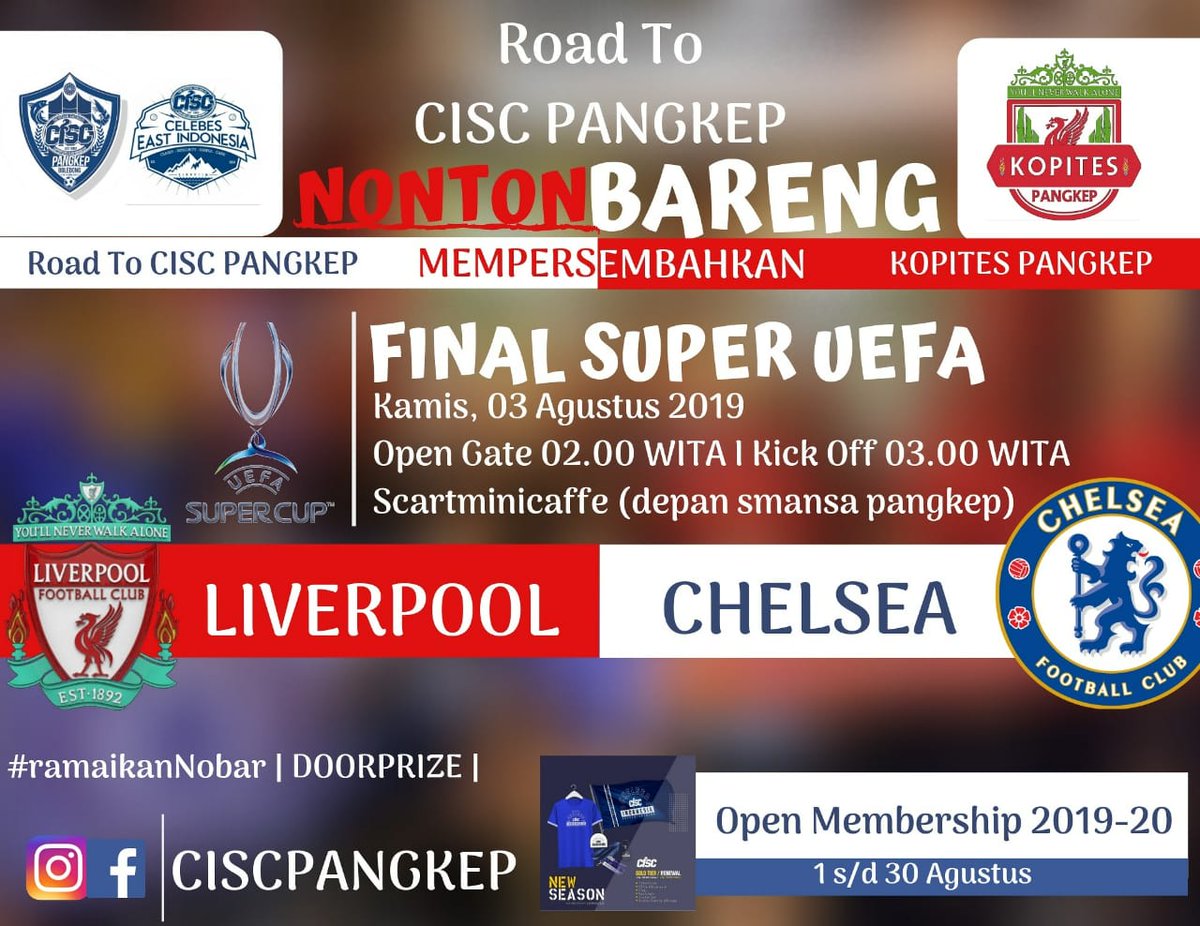 CISC_Pangkep's tweet photo. Buat teman2 fans Chelsea daerah Pangkep dan sekitarnya yukkk gabung meriahkan nobar SUPER CUP Liverpool vs Chelsea 🔵 https://t.co/VBYfMX7hYw