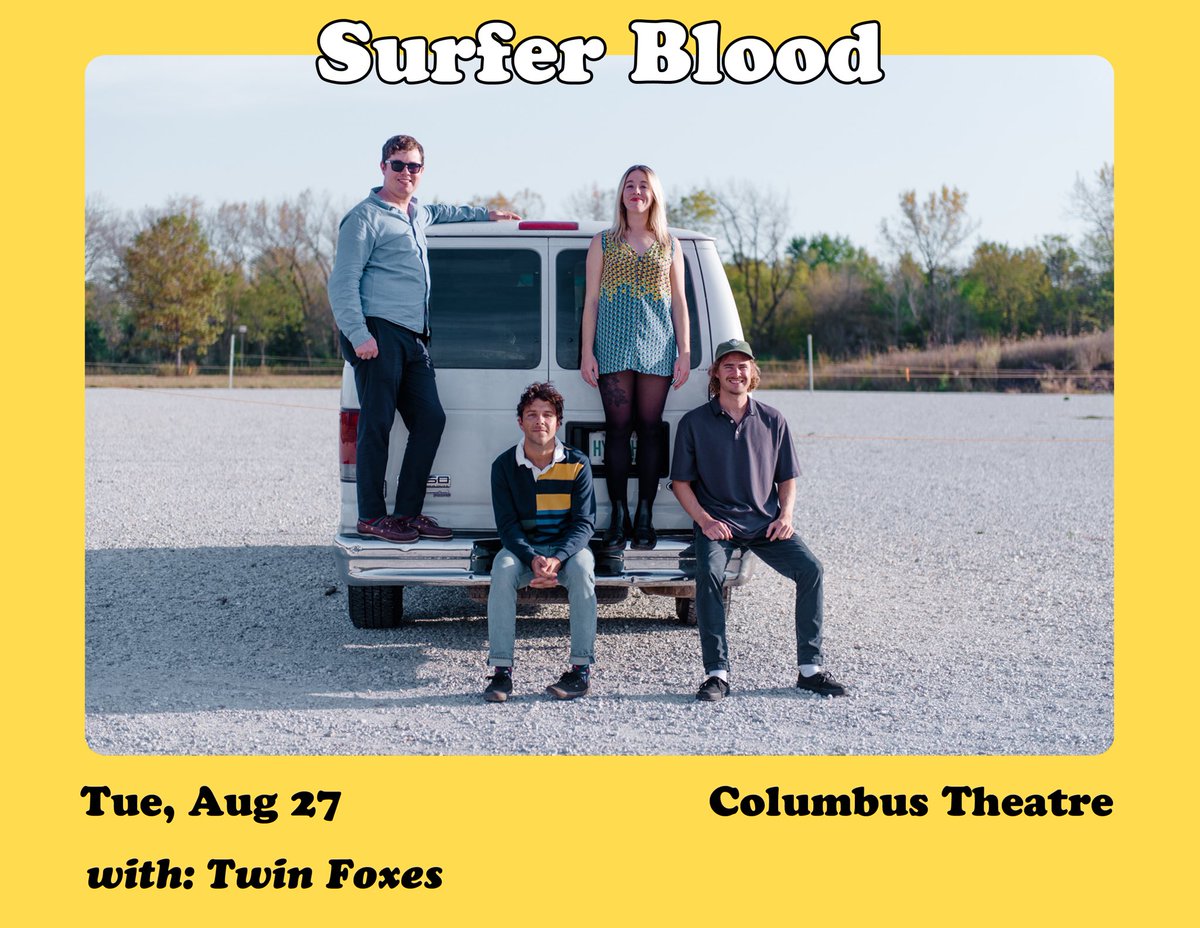 Coming up in two weeks!  Us + <a href="/surferblood/">Surfer Blood</a> @ColumbusTheatre 

Event / Ticket Link: tinyurl.com/yxm59vj3