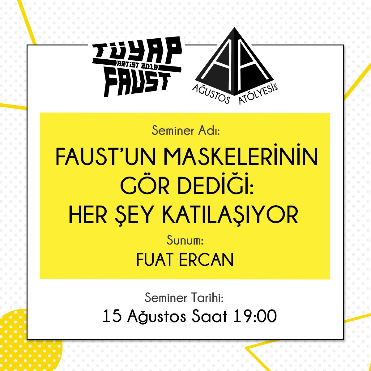 Artist2019Faust's tweet photo. Yarın 19:00'da Fuat Ercan'ın sunumuyla gerçekleşecek "Faust’un Maskelerinin Gör Dediği: Her Şey Katılaşıyor" başlıklı seminere Tüyap'ta davetlisiniz. #ağustosatölyesi #tüyap #artist #faust #artistfaust #güncelsanat #karşısanat #maske #fuatercan #tuğçetezer #çizim @tugcetezer https://t.co/YkDti2L6Mx