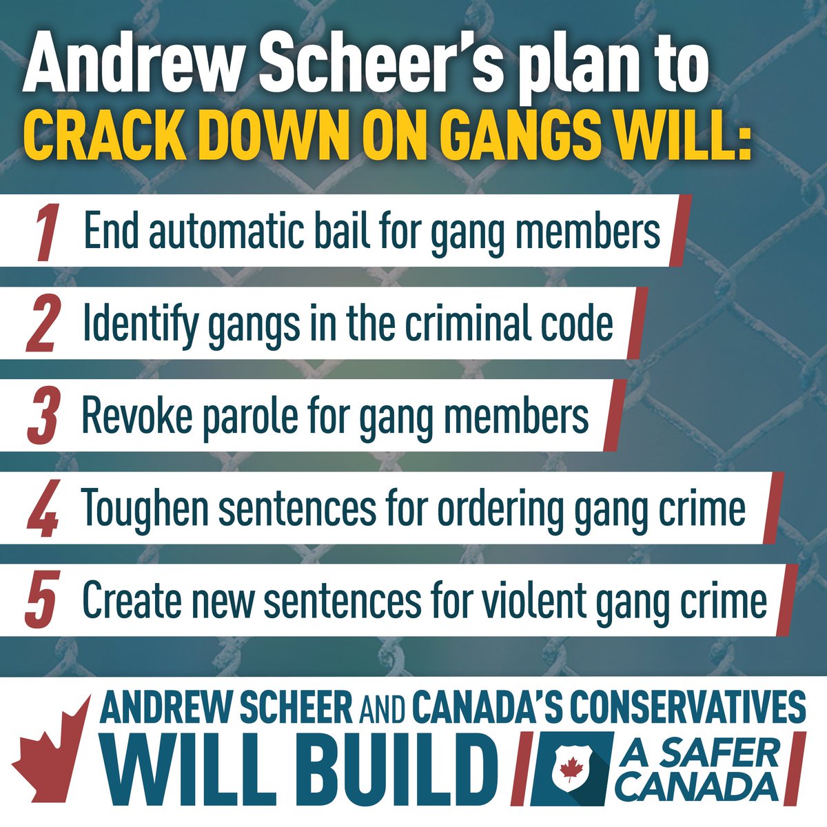 AndrewScheer's tweet photo. Canada’s Conservatives have a detailed, concrete plan to crack down on gang violence that is hitting our communities hard. I believe every Canadian should feel safe at home. Learn more: https://t.co/9h76bVGonP https://t.co/fM63EWtzlE