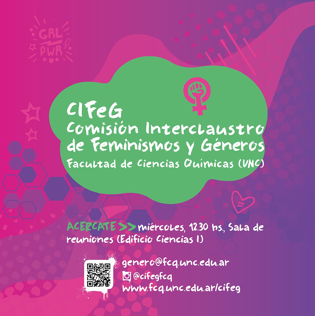 fcqoficial's tweet photo. 💜 #ComunidadFCQ | Sumate a la Comisión Interclaustro de Feminismos y Géneros de la #FCQUNC #CIFeGFCQ 👉 https://t.co/i0Xs46CDTf

@EVARCba @consu_coronel @MARAPARELLO https://t.co/Um3zir5nvV