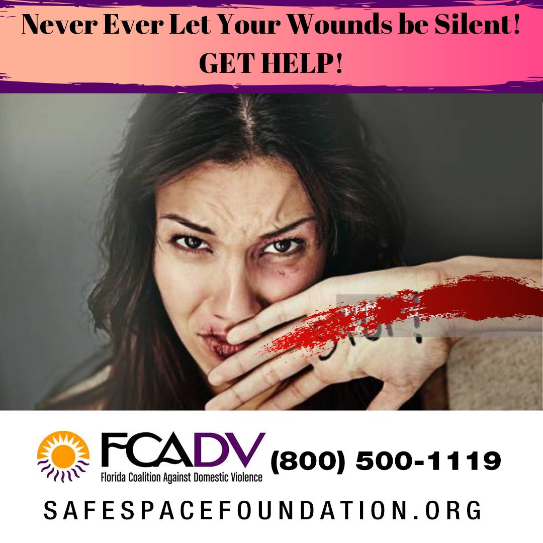 SafespaceInc's tweet photo. Never Ever Let Your Wounds be Silent! GET HELP for Domestic Abuse! Call Florida Hotline 1-800-500-1119 #Youarenotalone #WednesdayThoughts #safespacefoundation https://t.co/BwpD843oZS