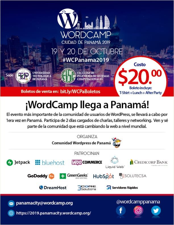 ServidoresR's tweet photo. WordCamp Panama 2019
https://t.co/0AMvbQzQAv https://t.co/nY8pcsb9p2