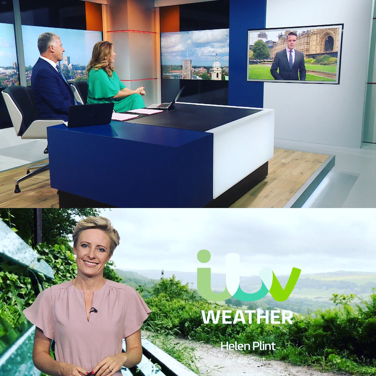 Sascha_Williams's tweet photo. Ah - getting to talk to @davidbevanwood AND @helenplint on the programme. It’s like old times! #happydays #topteam #weather #politics #tv #broadcast #itv https://t.co/WXoUycJT8A
