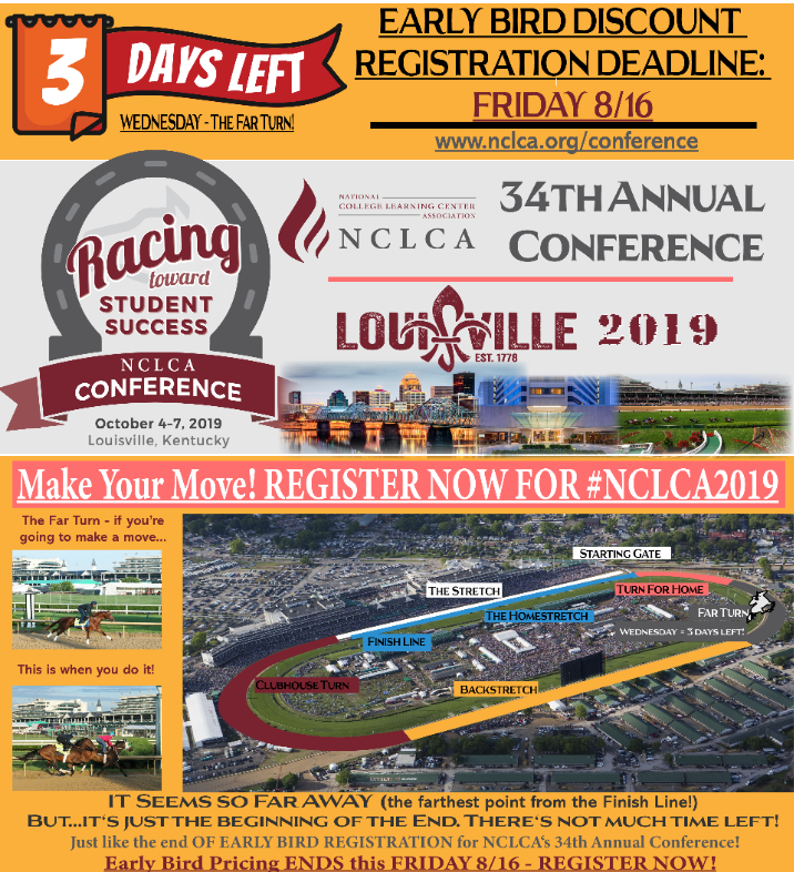 Only THREE days remain until the end of Early Bird Registration Pricing for #NCLCA2019 Annual Conference on Fri 8/16! REGISTER NOW and join <a href="/NCLCA_USA/">NCLCA</a> in <a href="/visitlouisville/">visitlouisville</a> KY. Info: nclca.org/conference