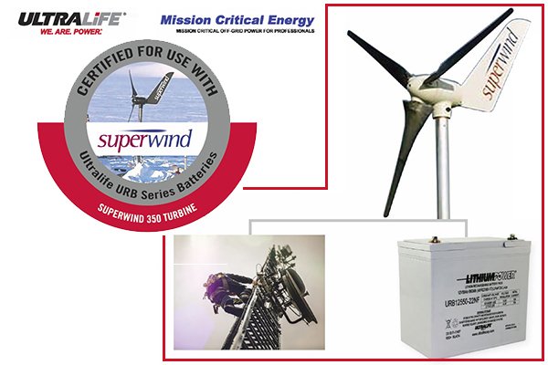 UltralifeCorp's tweet photo. Charging #Ultralife #LiFePO4 #batteries with the #SuperWind350 #WindGenerator is ideal for #OffGrid, Rugged or #RemotePower applications such as #Telecom, #BorderSecurity, #DefenseLogistics, #OilAndGas, and more. https://t.co/pYh67qxzmo https://t.co/9yJSzUC4wb