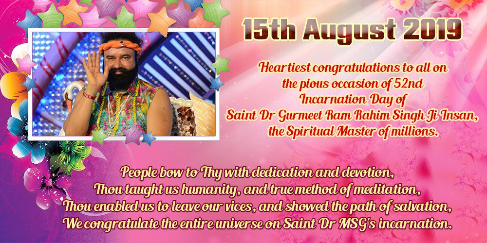 SpiritualityL's tweet photo. Myriads Of Congratulations To Entire Universe on The Pious and most excited Day🎂
Incarnation Day Of True Master❤️
May everyone's lov for satgur increase upto crest level🙏
May all get drenched into the ocean of pure lov of Almighty💕

@Gurmeetramrahim 
#BirthdayOfStRamRahimJi https://t.co/drYX3Q9UWM