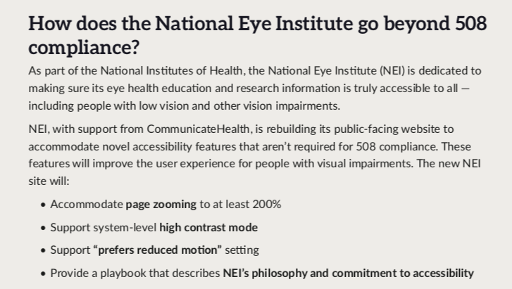 NatEyeInstitute's tweet photo. Happening now: We’re talking about all things #accessibility at #NCHCMM Grand D! Come by to learn how our website redesign goes beyond #508Compliance to accommodate users who are visually impaired! #publichealth @nphic https://t.co/tDyR3FcjXJ