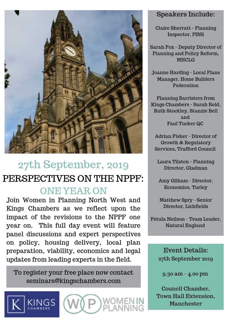 We’re pleased to be working with <a href="/Kings_Chambers/">Kings Chambers</a> again on our second joint event ‘The NPPF: One Year On’. We have a great line up of speakers confirmed, book your place now #WomeninPlanning