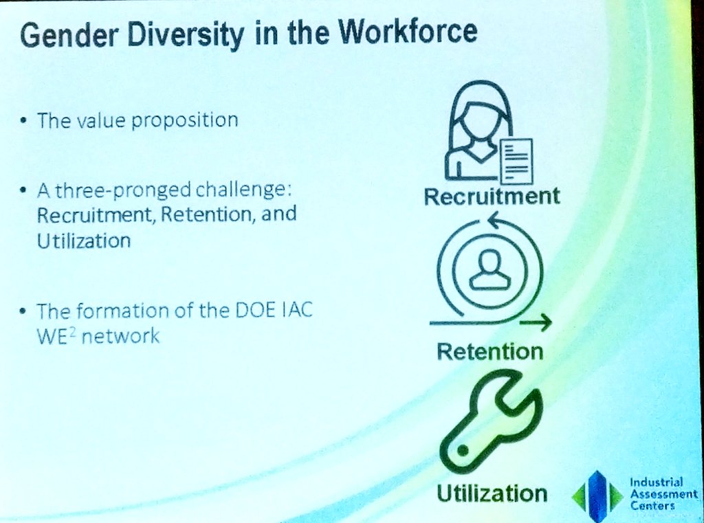 ACEEEdc's tweet photo. Why #genderdiversity matters? It drives #industrial #energyefficiency. Deeper perspectives & a wider range of ideas has a cost benefit, & helps expand the talent pool, says @UUtah's Industrial Assessment Center's Julie Sieving who kicks off the session. #SummerStudy19 @ENERGY https://t.co/9uZrTHevEe