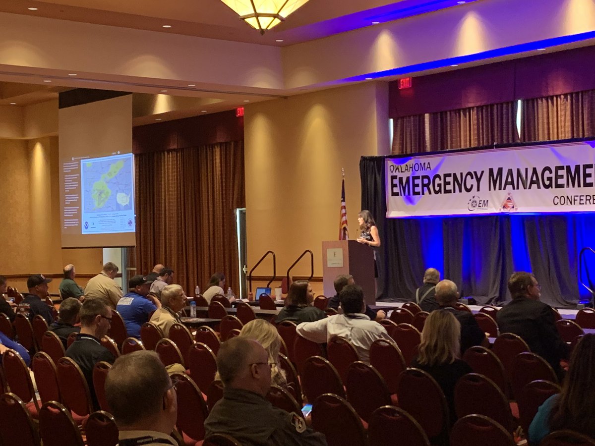 zachstanford's tweet photo. .@maribluemom from @NWSTulsa presenting now at #EMConOK on the historic 2019 floods that wreaked havoc on a large part of Oklahoma. For those wondering how she made this awesome presentation, she’s using @ArcGISStoryMaps to tell this story! #OKflood #OKwx https://t.co/2Q4kNlw3Ay