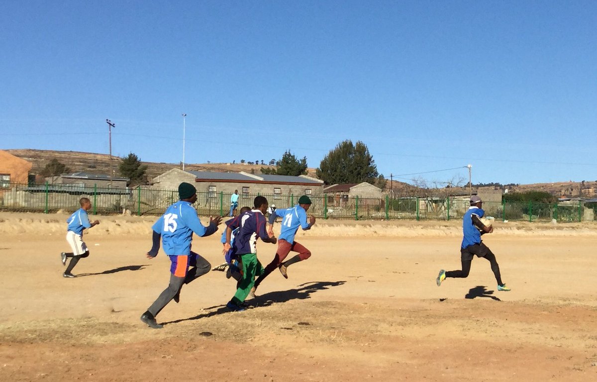 AnneMacroUK's tweet photo. Great fun this afternoon with the Lesotho National Rugby Team and Basotho students participating in the UK-supported Lesotho Rugby Academy programme - developing life skills through sport. @LesothoRugAcad @lesothorugby @DolenCymru #UKinLesotho https://t.co/qLr3xQDUb1