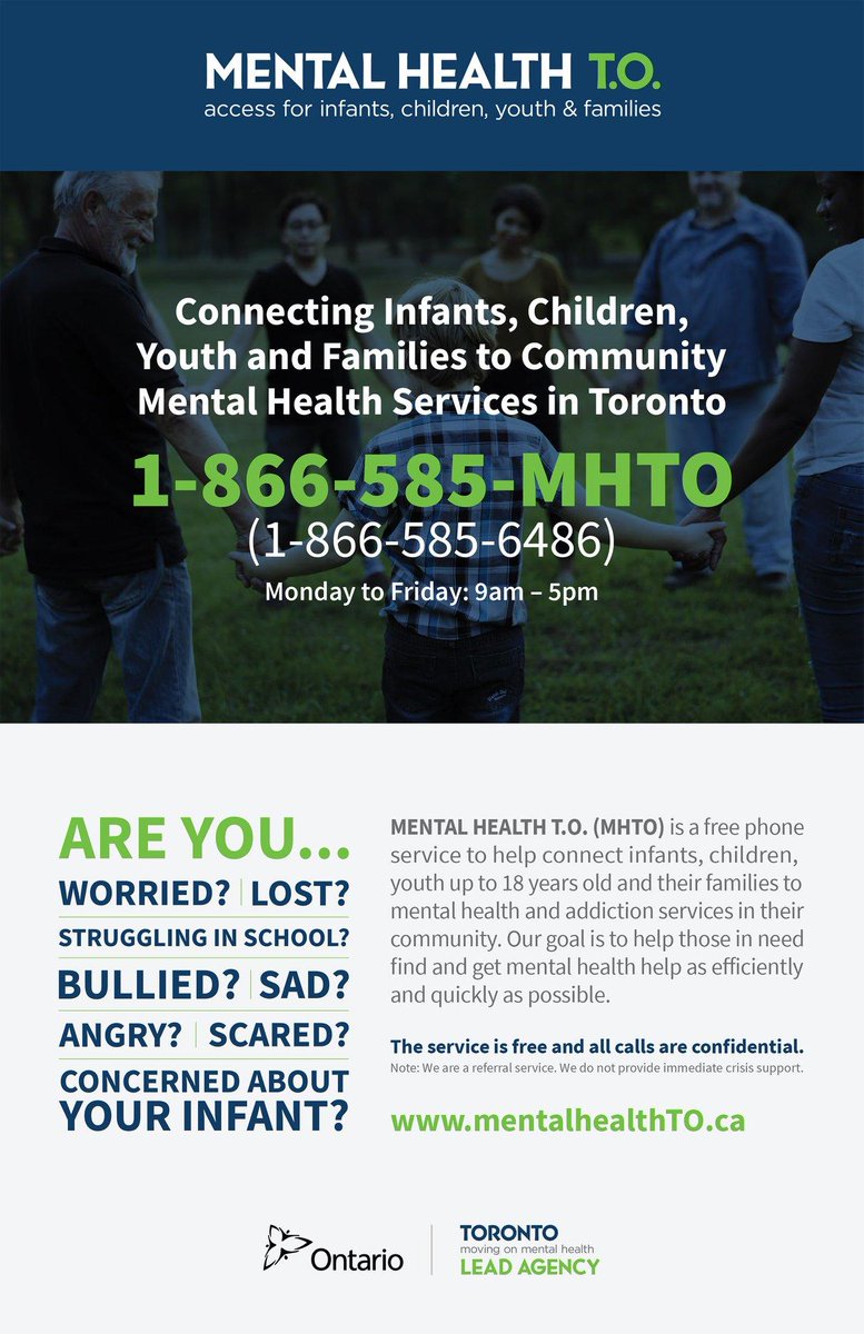 HelpAheadTO's tweet photo. Have you heard about #MentalHealthTO? When you don't know where to turn, we're here to help connect infants, children, youth and families to #mentalhealth resources in their community. Please RT to help us spread the word. 1-866-585-6486. https://t.co/UP49bOvCt3
