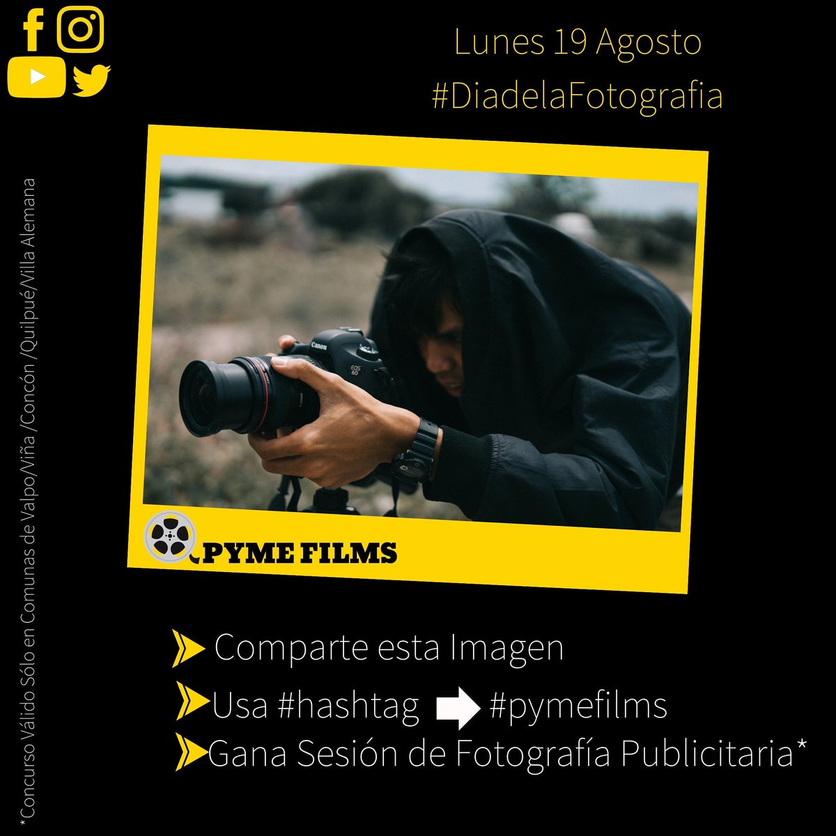PymeFilms's tweet image. 📣 #Concurso Sesión de Fotografía Publicitaria.
👉Comparte esta imagen
👉Usa #hashtag ➡️ #PymeFilms
Y 👀 atento ya que en los próximos días te indicaremos el día y la hora de la transmisión del Concurso. #buenasuerte 😉
.
#fotografía #diadelafotografia #viñadelmar