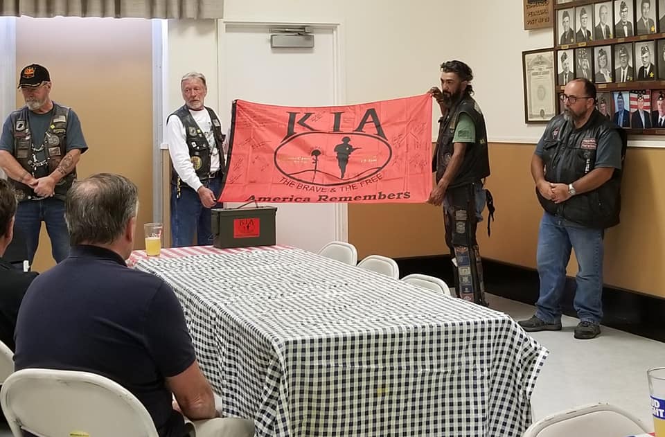 The American Legion Petaluma Family 28, Petaluma VFW, and The American Legion Family Healdsburg 111 provided Lunch and more for the Epic Ride for Dignity and Remembrance 2019. Presented KIA Honor Flag to Jim Connolly in honor of his son SGT Ryan Connolly- Kia 2008.
