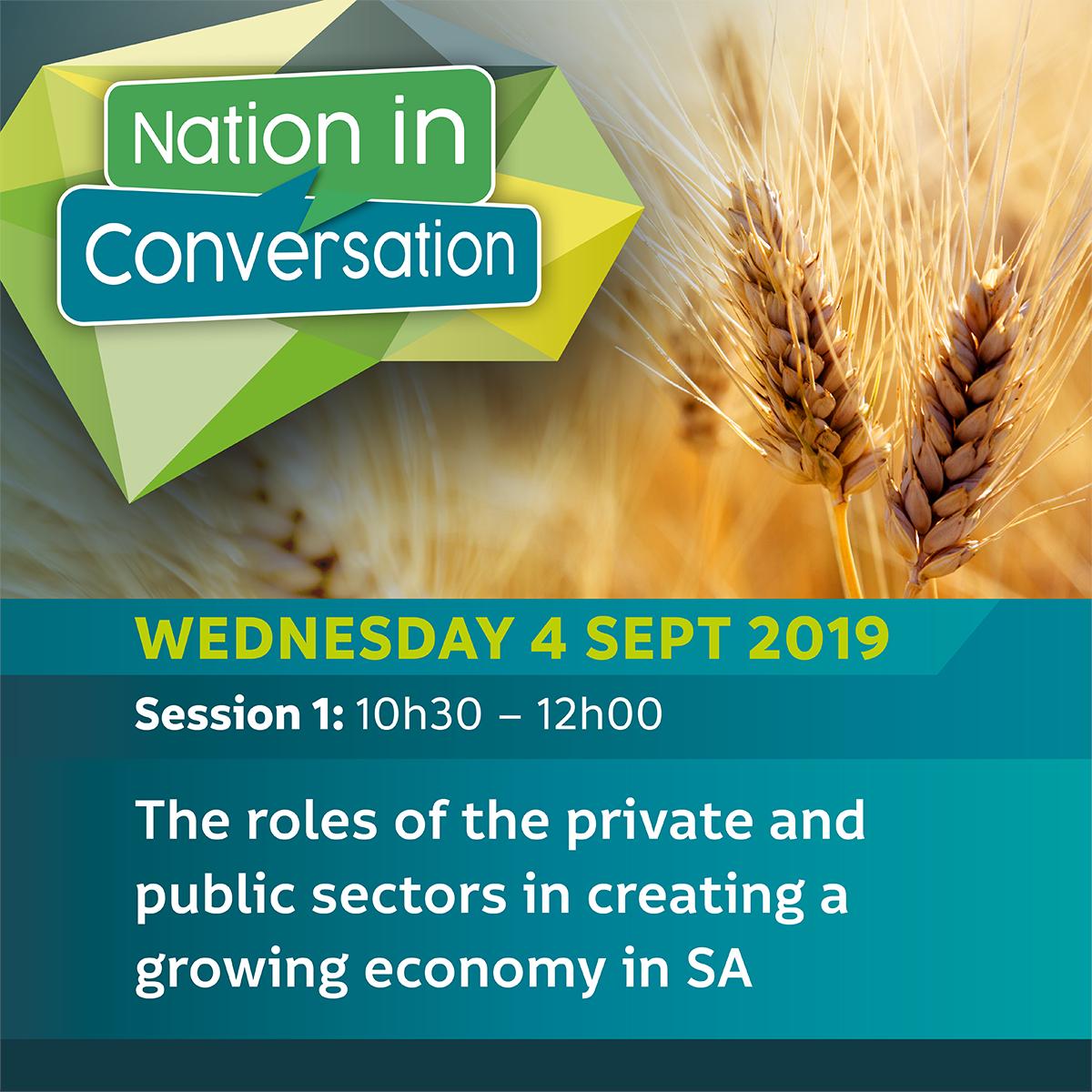 NationConverse's tweet photo. #NiC2019 at #NampoCape2019 gets underway on Wed 4 Sep at 10:30 with: The role of the private sector in creating a growing economy in SA. The panelists will be: @sakegesprek; @strydom_strydom; @PurchaseJohn; @archary_leona; @ivan2meyer; Theo Boshoff &amp; Jannie de Villiers. https://t.co/7pTrIsp2Mi