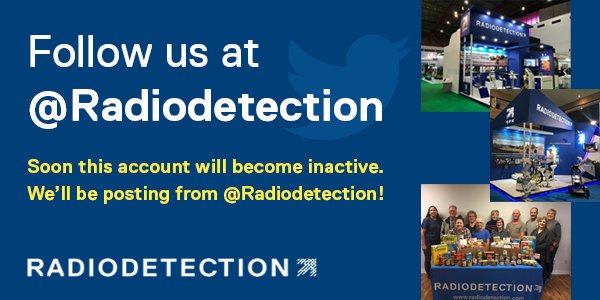 RDLocatorsUSA's tweet photo. Follow @Radiodetection! Soon we’ll be Tweeting from there and this account will become inactive. https://t.co/IEmYKB3eEx