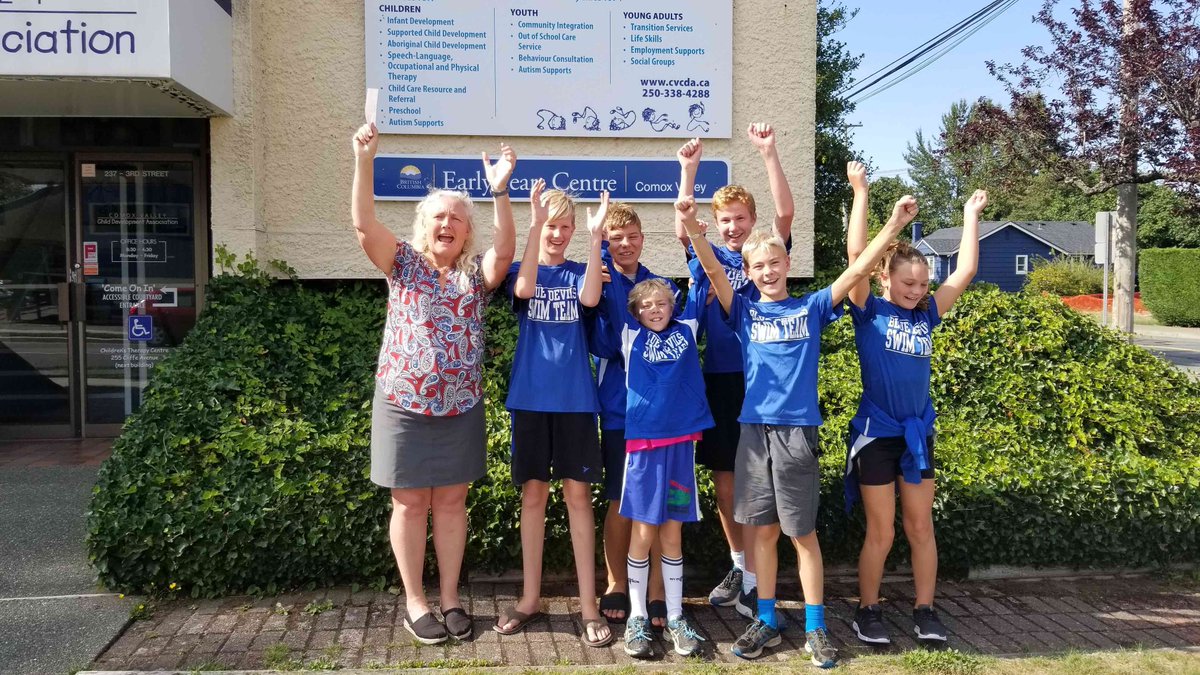 ComoxValleyCDA's tweet photo. Go Blue Devils Swim Club! Thanks to amazing fundraising efforts at their swim-a-thon, we were the lucky recipients of a $1000 donation this week. #swimathon #fundraiser #supportthecvcda #comoxvalley #bluedevilsswimclub https://t.co/3cWFRgdMRC