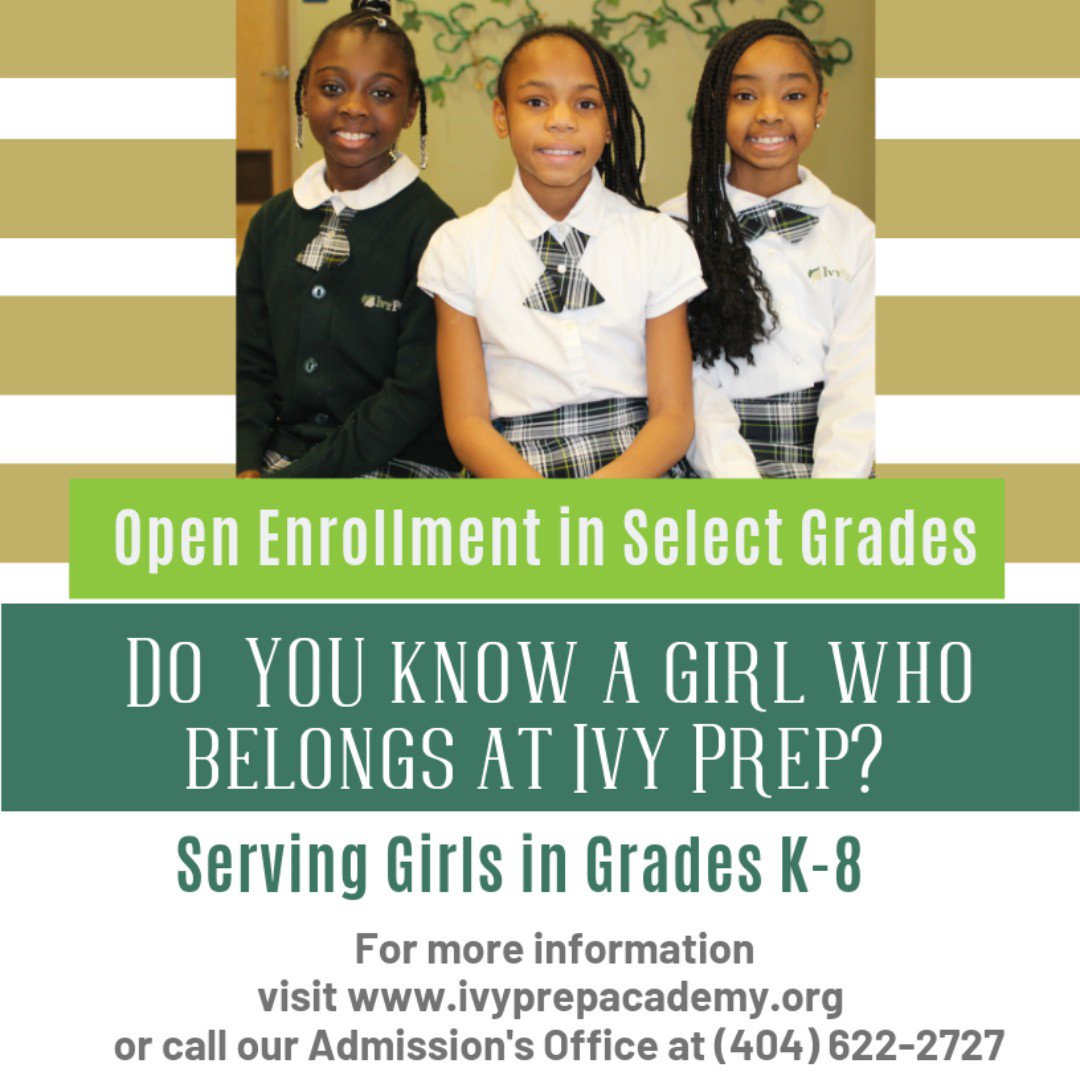 IvyPrepSchools's tweet photo. Do you know a girl that belongs at Ivy? Our school is one of a kind and looking for familes in Dekalb county or zoned for APS. We currently have Open Enrollment for select grades! Please call the school for more information! #IvyPrep #AllGirls #CharterSchool https://t.co/wXlotbFz3R