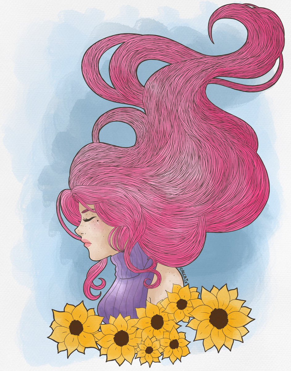 calcrixart's tweet photo. 🌻🌻🌻🌻 #digitalart #procreate #digitalwatercolor #ipadart #ipadpro #flowers #sunflower #colors #girl #pinkhairdontcare https://t.co/ZZd8xLtG6d