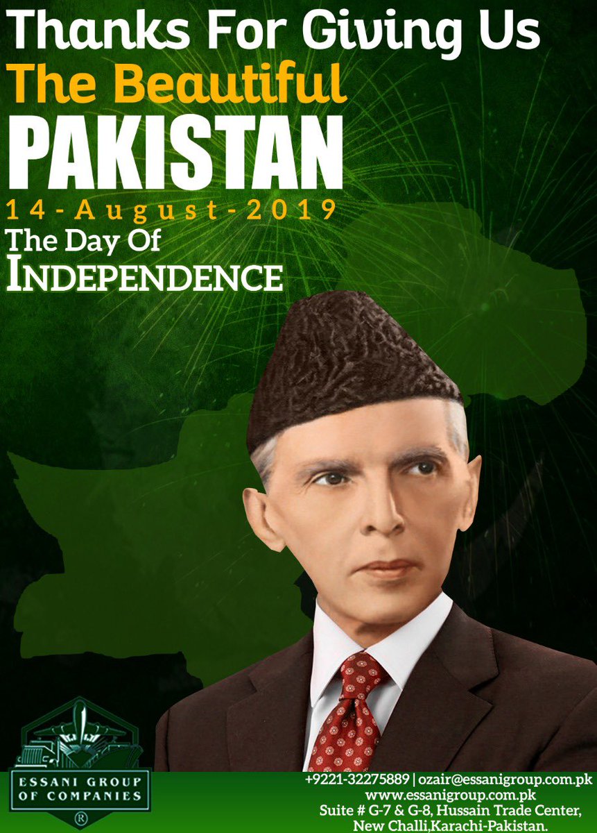 EssaniOzair's tweet photo. Happy Independence day Pakistan 🇵🇰 #Azadi #IndependenceDay #14thAugust #JashneAzadi #Pakistan #EssaniGroup https://t.co/B1ULHh2v3C