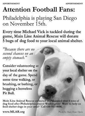 1Love4A's tweet photo. We were reminded today that ten years ago Michael Vick was signed to the Eagles. At the time Main Line Animal Rescue Founder Bill Smith thought it would be great to turn a negative into a positive and help feed a few shelter dogs.  
https://t.co/RwGedfP0wF https://t.co/YSKDIOBCYw