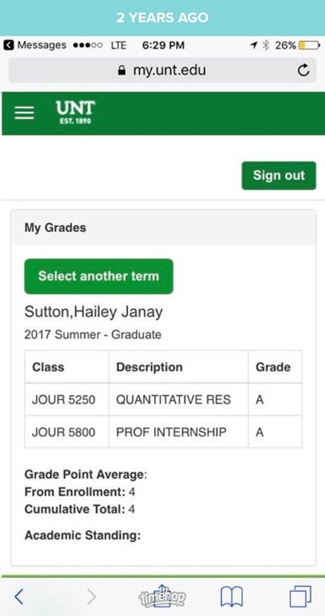 _HaileySutton's tweet photo. Two years ago was the hardest semester of my life. I was working 3 jobs, while taking the most difficult, time consuming summer school class ever (statistics + journalism = hell), and walked away with a 4.0. Hashtag humble brag. #MasterofJournalism #TwoDegrees https://t.co/pakt1ZropF