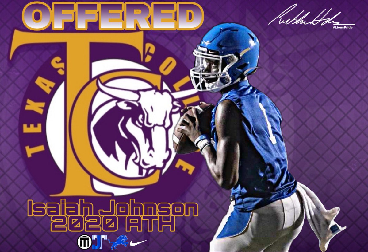 TylerLionsFB's tweet photo. Congratulations to Isaiah Johnson for receiving offer from Texas College ✔@ricklanholmes #StraightLineRecruiting
#LionsPride #JTD #TTP #JTF2CFB #JTFRecruitingProcess #GetNoticed #RecruitJTFootball https://t.co/2XIx3tgjFp