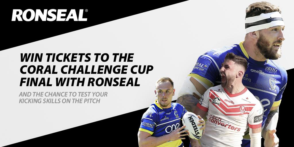 Ronseal's tweet photo. We’ve got Challenge Cup Final tickets to giveaway! 4 winners will take part in our kicking challenge on the pitch and 5 tickets to the match! 10 runners-up will also get 4 tickets.

Just follow us, RT &amp; tell us who you‘re supporting for your chance to win. https://t.co/q3zbtaKoGi