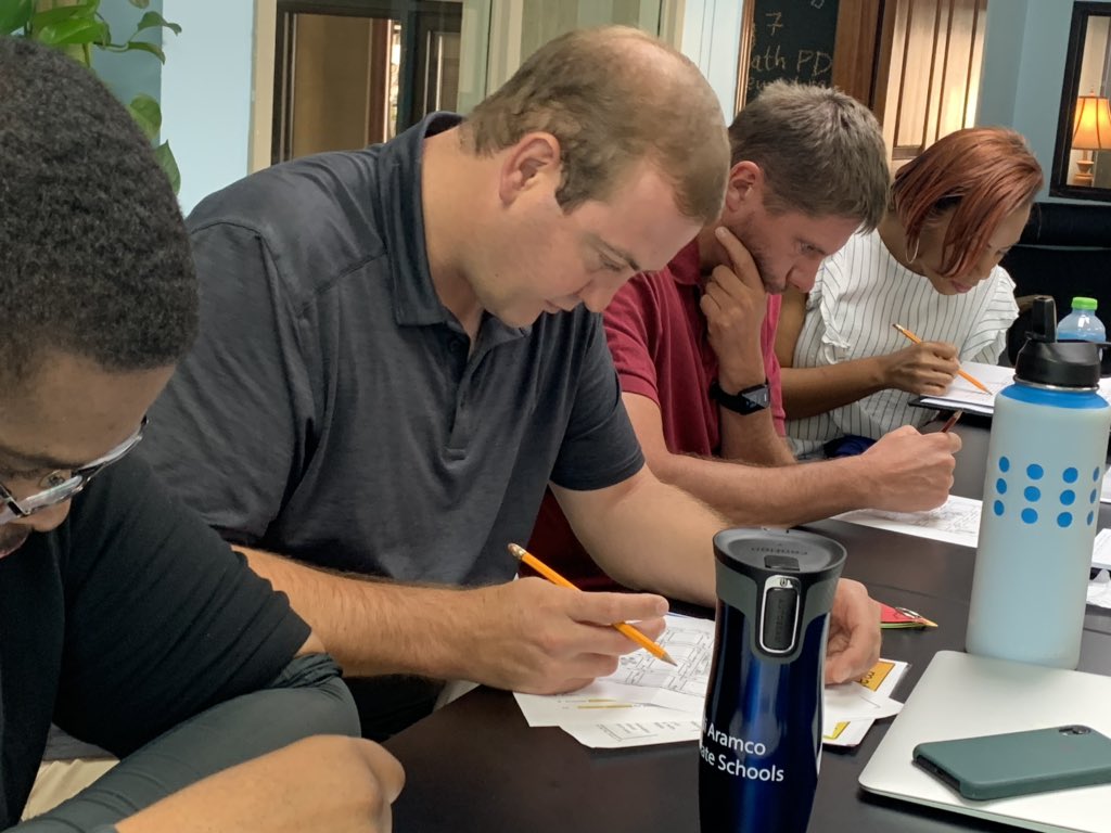 mathcoachRiyaz's tweet photo. Math, science, SST and admin at Dhahran School engage in problem solving and reflect on the shifts we’ve made in math teaching and learning. 1st PD session in DHA’s PD Learning Lounge! #dhawildcatpride #dhamath #dhamathpd #dhapdlounge #dhapd2019 #mathteachingpractices #dhacoaches https://t.co/AEEbRDQzgW