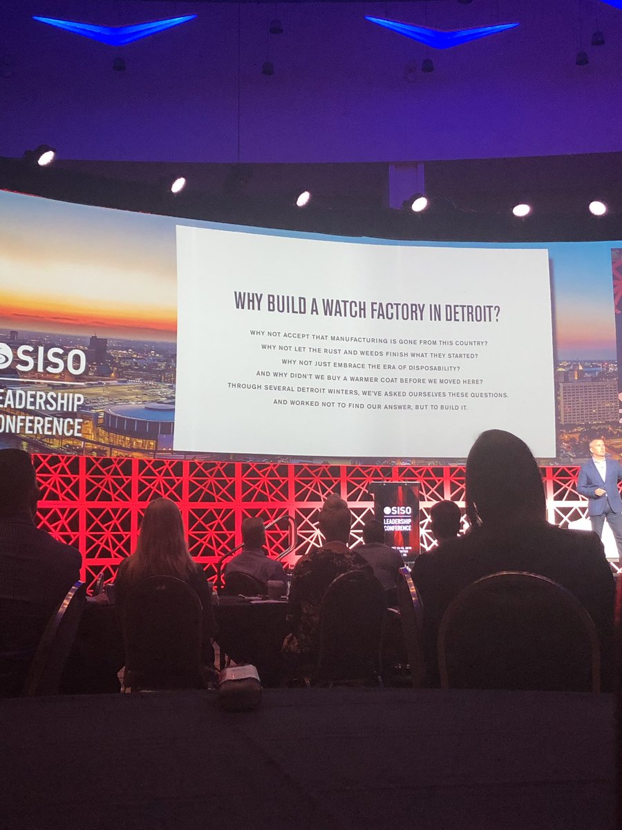 Elizmgeorge's tweet photo. Inspiring keynote from @Shinola CEO @tomlewand on the importance of Shinola’s connection to Detroit and value of American manufacturing. #SISOorg #SISO https://t.co/dasnHdrG5P