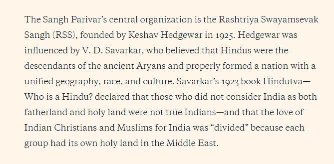 It is pertinent to be acquainted with that Hedgewar was inspired by the V.D Savarkar who believed that Hindus are not only racially superior but also have the real stake in the region due to religious origin.This inspired Hedgewar to form RSS ideologically.