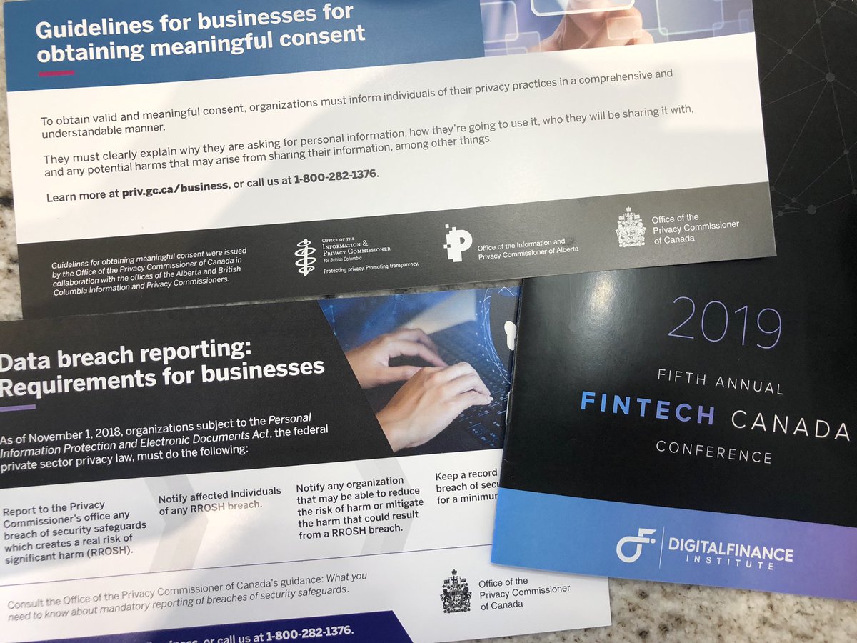colindeacon's tweet photo. Everyone at @DFInstitute @FinTechCA #FinTech week got these inserts from @PrivacyPrivee. They risk delivering a message that 1) FinTechs don’t get these “table stakes” issues & 2) the only priority is risk management, not unlocking the huge opportunity of #ConsumerDirectedBanking https://t.co/e636Qk4OZT