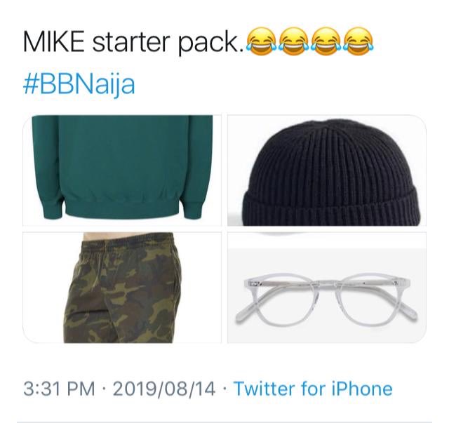 aireyys's tweet photo. Get yourself a husband or #manlikemike well look no further......���😂😂 this is brilliant 
.
.
#teammike #bbnaija #starterpack https://t.co/DrpRY1FQ1c