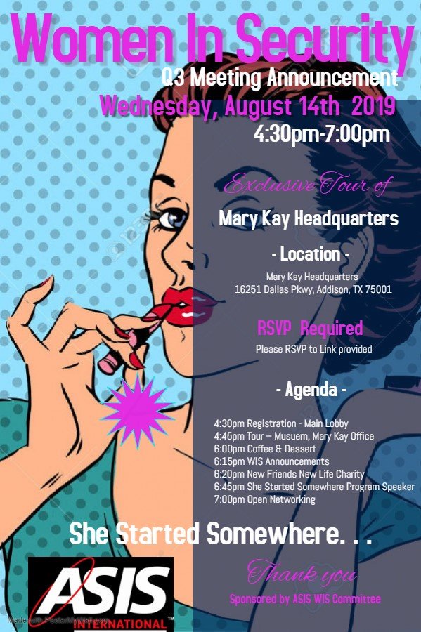 NTXASIS's tweet photo. Our amazing #NTXWIS @WIS_ASISNTX are having their 3rd Quarterly Meeting at the @MaryKay HQ! We're looking forward to seeing y'all later today!

https://t.co/uqteYRFiYV

#NTXASIS #SecurityLeaders #WomenInSecurity @ASIS_Intl https://t.co/pxYMZuJiTV