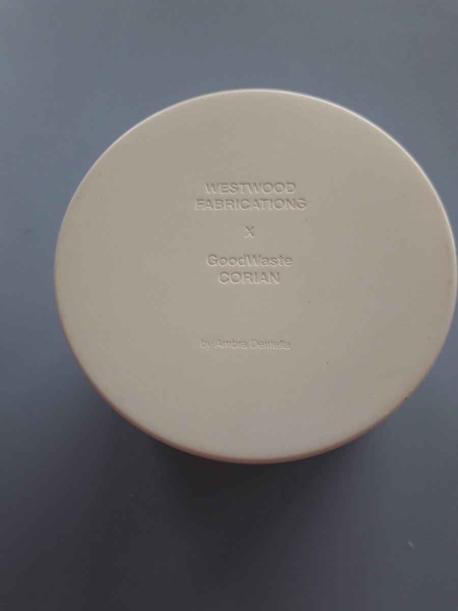 westwoodfabs's tweet photo. In 2018 3 students we in our skip taking Corian, objective is to reuse material &amp; not waste it. Now these clever people are producing lovely pieces – their website is https://t.co/KxXGSfvWXN.  P.S. they are still rummaging around….. #westwoodfabrication #cduk #corian #recycling https://t.co/yFsestXuRE