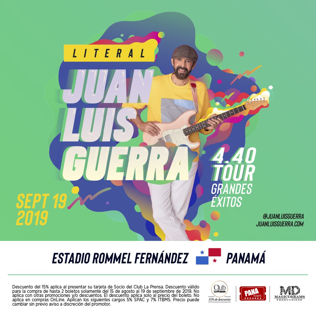 magicdreamsinc's tweet photo. El maestro @juanluisguerra estará con nosotros este 19 de septiembre, disfruta del 15% de descuento para miembros de @clubprensa en todos los puntos @panatickets al presentar tu membresía
-
Produce @magicdreamsinc
-
#somospanatickets #JLGPty #LiteralTourPty https://t.co/u39c01vI9Z