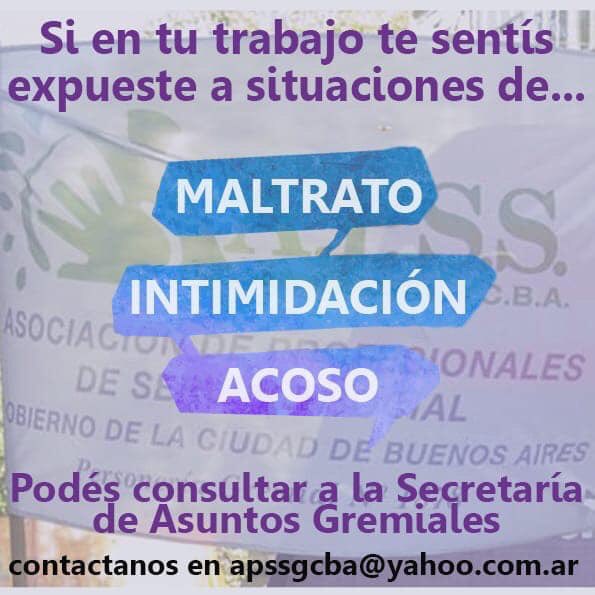 apss_gcba's tweet photo. #BastadeMaltratoLaboral

Ante situaciones de acoso, hostigamiento, mobbing o cualquier otra forma de maltrato laboral no estás sole, contas con tu gremio. https://t.co/oWEbrNYIKR