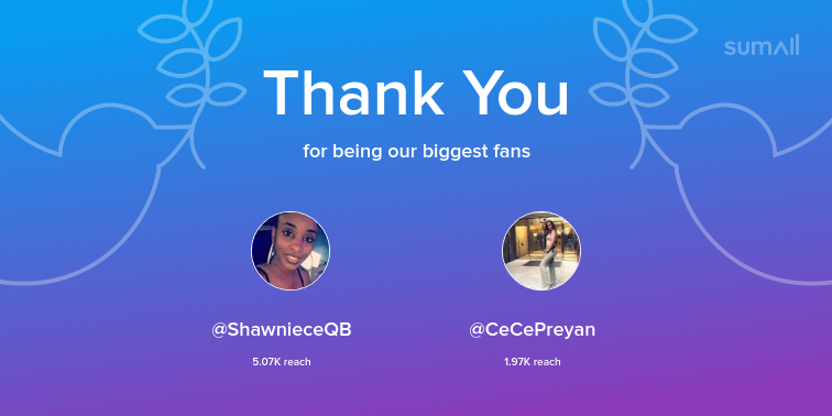 tsolete's tweet photo. Our biggest fans this week: ShawnieceQB, CeCePreyan. Thank you! via https://t.co/1IRk1Xhkk5 https://t.co/CrHu9jNOtA