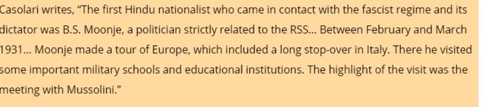 Hedgewar, the ideological son of Savarskar founded the RSS on the very foundation of Nazi ideology which was the racial supremacy via militancy. Mussolini's fascism was conceived as the institutional framework to unite Hindus against the minorities specially Muslims.