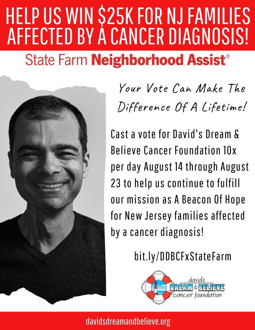 DDBCF's tweet photo. VOTE! Please help David's Dream &amp; Believe Cancer Foundation WIN $25K from #SFNeighborhoodAssist to benefit local families affected by a cancer diagnosis! You can vote every day through August 23 at https://t.co/CrmhJUYrgH. Spread the word! Must be 18+ to participate. https://t.co/PesbeXffHh