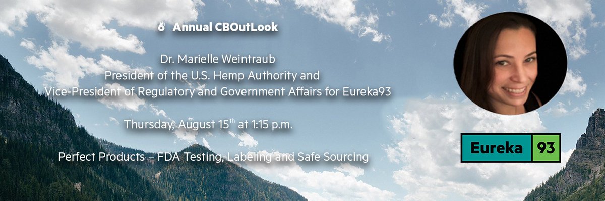 Learn more about “Perfect Products” in the CBD market when Eureka93's VP of Regulatory &amp; Government Affairs, Dr. Marielle Weintraub, speaks at the CBOutLook conference tomorrow, Aug. 15. 

#CBD #CBDhemp