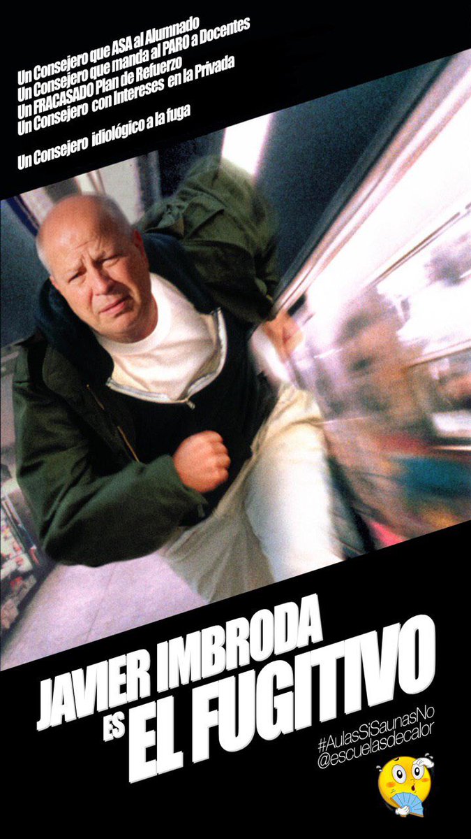 🚨Última noticia🚨@javierimbroda se da a la fuga y no da la cara ante los docentes que hoy le buscaban frente a las puertas del <a href="/ParlamentoAnd/">Parlamento Andalucía</a> 
Tengan cuidado. Es un fugitivo muy peligroso.
#AulasSiSaunasNo
#StopInstrucciones 
<a href="/juntxs_sumamos/">Juntxs Sumamos</a>